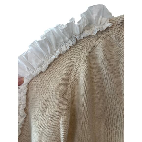 Aje Anais Knit Sweater Cream Medium Ruffle Sleeve Cotton - Picture 5 of 8
